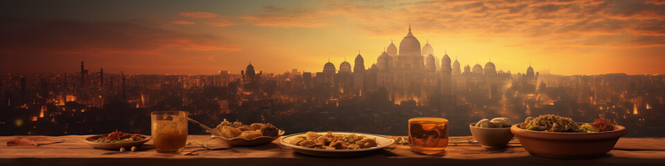 indian food at a restaurant with view of the city  - obrazy, fototapety, plakaty