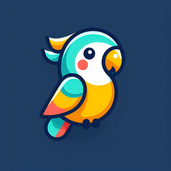 flat vector logo of parrot, flat vector logo of cute parrot, flat logo of parrot, flat logo of cute parrot