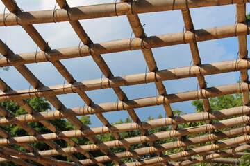 Detail of a roof structure made of bamboo.