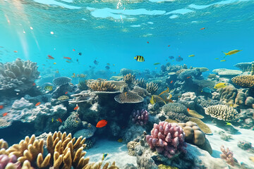 Animals of the underwater sea world. Ecosystem.