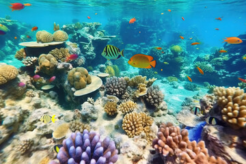 Fototapeta na wymiar Underwater sea life: vibrant ecosystem, colorful tropical fish, and the beauty of coral reef living.