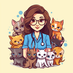 Veterinarian With Pets Concept. Woman in Medical