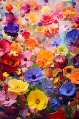 Fototapeta na wymiar Vibrant Symphony of Multi-Colored Flowers: A Beautiful Burst of Nature's Vivid Hues