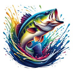 Obraz na płótnie Canvas Colorful Bass Fishing Clipart