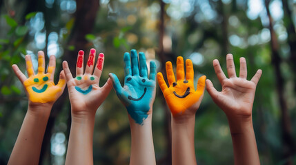 Colorful hands adorned with smileys reaching towards a future where technology enhances every educational touchpoint