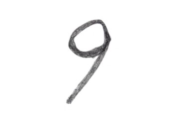 Hand drawn number 9 with pencil on transparent background