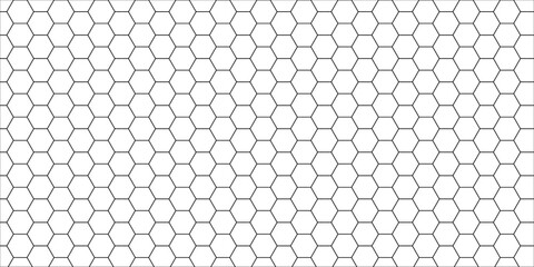 Seamless pattern of the hexagonal netting. Black hexagon grid on white background. Hexagon shape, white, shiny black. hexagon pattern shape. 