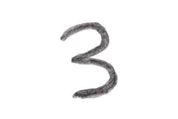 Hand drawn number 3 with pencil on transparent background