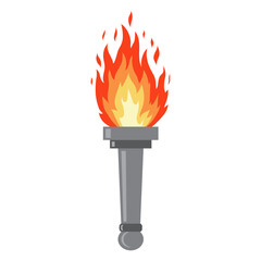 Vector Burning Retro Old Torch on White Background.