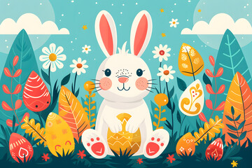 Obraz na płótnie Canvas Funny Easter Bunny. Colorful Children Illustration