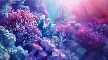 Obraz premium Enchanting Underwater Realm: Hyperrealistic Coral Reefs and Sea Creatures
