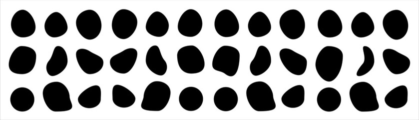 Set of different blotch shapes. Random abstract liquid shapes, round abstract organic elements. Pebble, drops and blobs silhouettes. Simple rounded shapes. Vector illustration