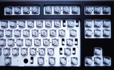 Internals of modern computer keyboard object background
