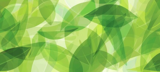 Bright and airy abstract leaf design with translucent green leaves overlaid on a sunlit background, conveying freshness and vitality.