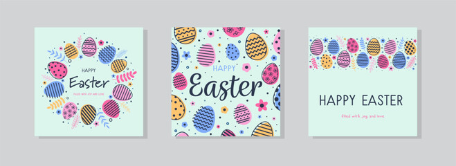 Fototapeta na wymiar Abstract Easter greeting card with eggs. Modern style background. Collection. Vector illustration