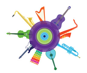 happy world music day and musical instruments with blue background. vector illustration design