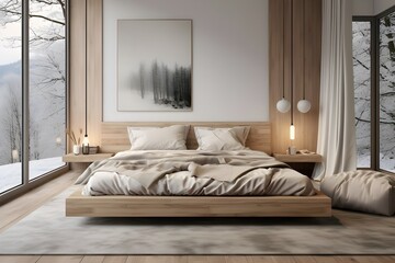 Scandinavian-inspired bedroom with neutral colors and natural materials.
