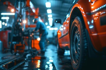 Mechanic Repairing Car in Modern Garage