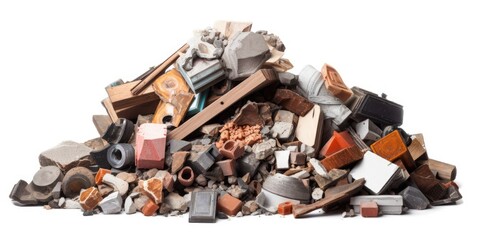 A pile of construction debris isolated on white background