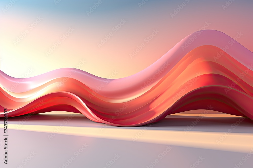 Poster a vibrant pink wavy wave gracefully flows and swirls on a pristine white surface, creating a mesmeri