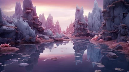 Papier Peint photo Lavable Aubergine Surreal AI Landscapes: Hyperrealistic Dreamscape Exploration