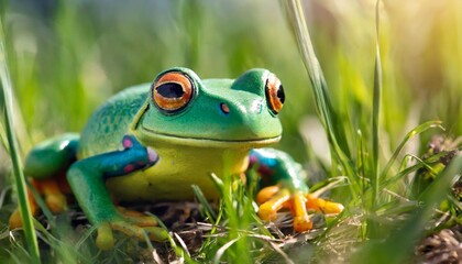toy frog in the grass