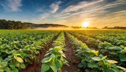 Fototapeta na wymiar soybean field at sunrise