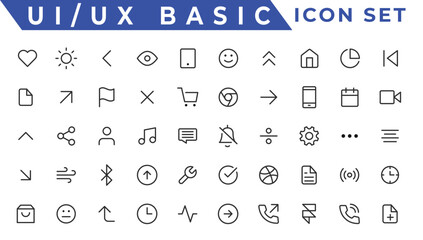 Basic User Interface Essential Set. 200 Line Outline Icons. For App, Web, Print