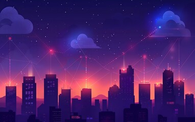 Fototapeta premium Cloud computing concept against cityscape with skyscrapers and cloudy sky