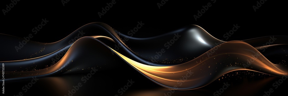 Poster Swirling waves of black and gold intertwine in a mesmerizing abstract background, creating a harmonious dance of contrasting colors and textures