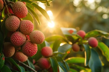Obraz premium Growing lychees harvest and producing vegetables cultivation. Concept of small eco green business organic farming gardening and healthy food