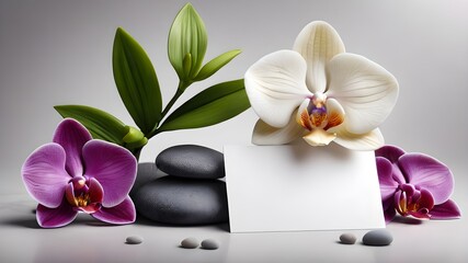 zen stones and orchid, still file spa concept ,  for product presentation podium background