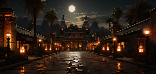 Egyptian building old construction at night view background