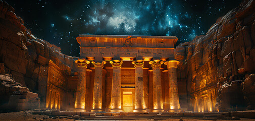 Egyptian building old construction at night view background - obrazy, fototapety, plakaty