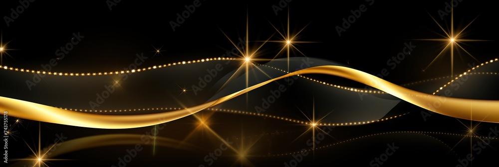Poster a mesmerizing black and gold background filled with twinkling stars, creating a celestial symphony o
