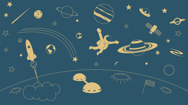 Solar system planets and astronaut in outer space Exploring space, vector © Nikhom