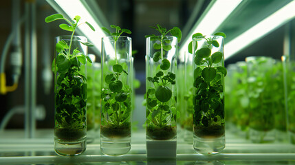 In vitro micropropagation clone plants in test tube. - obrazy, fototapety, plakaty