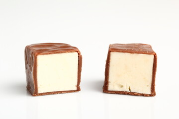 Chocolate Covered Marshmallow. Isolated on a white background.
