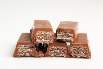Milk Chocolate Coated Wafer with Filling. Isolated on a white background.