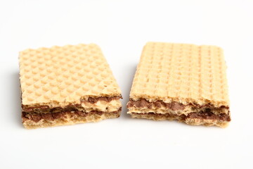 Wafer with Chocolate Filling. Isolated on a white background.