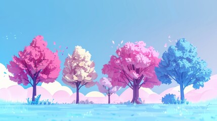 trees set color  illustration