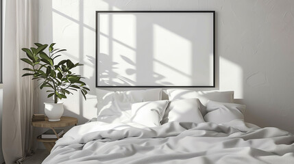 Minimalist Bedroom with Blank Wall Frame Mockup