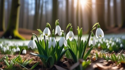 snowdrops bloom in the forest