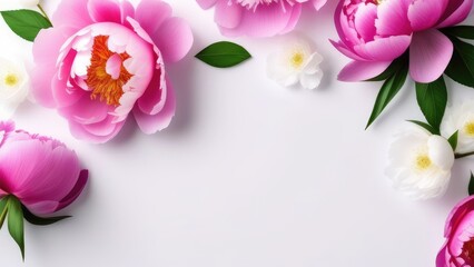 pink and white peonies, postcard, banner