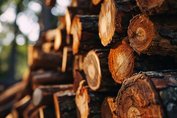 Troncos de madera apilados en el bosque © Pilar