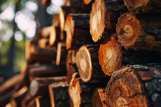 Troncos de madera apilados en el bosque