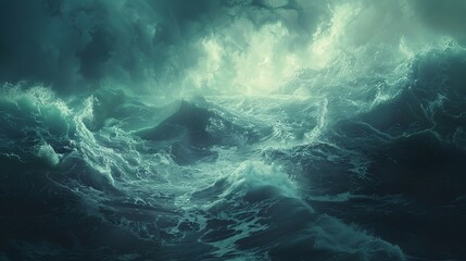 Fototapeta na wymiar Storm in the middle of the ocean, huge waves splash