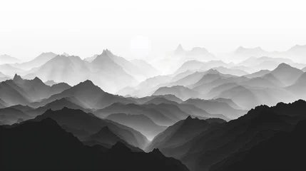 Foto op Plexiglas Silhouette of foggy mountains © Elvin
