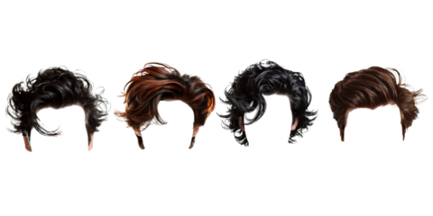 Stylish hair wig with trendy design isolated on background, front view, fashionable hairstyle concept.