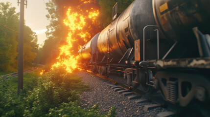 Fototapeta na wymiar Catastrophic Scene: Train Explosion and Toxic Blaze